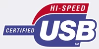 USB 2.0 Hi-Speed - Taki znak noszą urządzenia certyfikowane na zgodność z USB Hi-Speed. Obsługują transfer danych do 480 megabitów na sekundę.