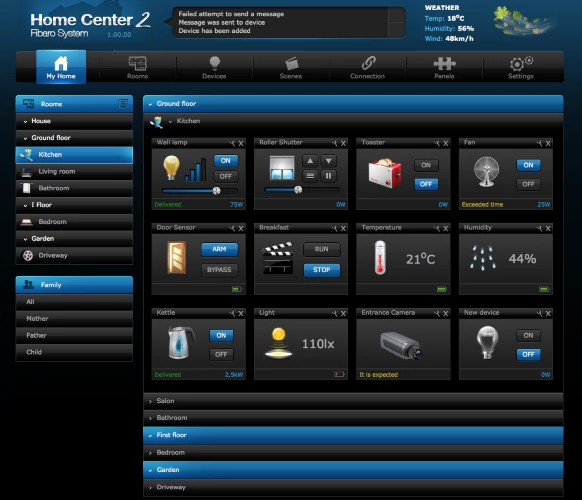 Interfejs systemu Fibaro (źródło: fibarozwaveshop.com – kliknij, żeby powiększyć)