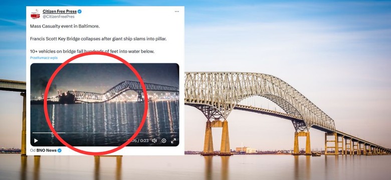 Runęła część mostu w USA. Wiele pojazdów wpadło do wody [WIDEO]