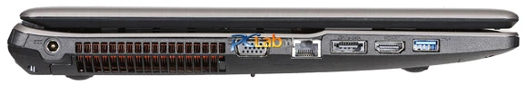 Lewa strona: gniazdo zasilania, VGA, RJ45, USB 2.0/eSata, HDMI, USB 3.0