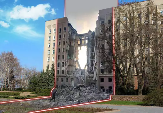 Grafiki przed i po pokazują skalę zniszczeń. "Gdy to się skończy, odbudujemy miasta"