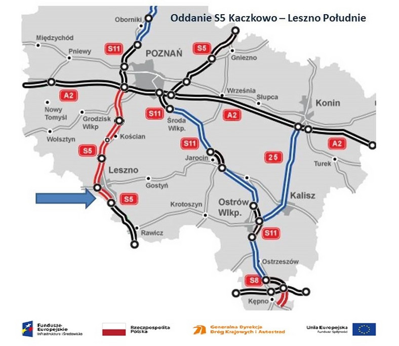 Odcinek drogi ekspresowej S5 Poznań–Wrocław między węzłem Leszno Południe, a Kaczkowem w kierunku Wrocławia
