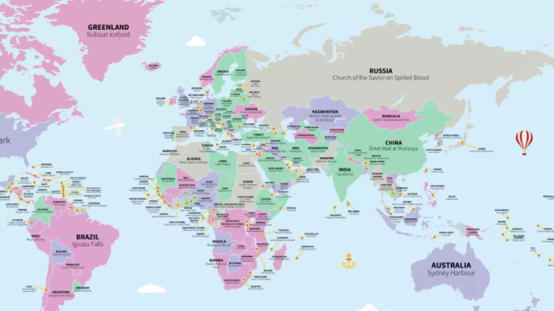 Mapa z najpopularniejszymi atrakcjami dla turystów w każdym kraju. Co wygrało w Polsce?