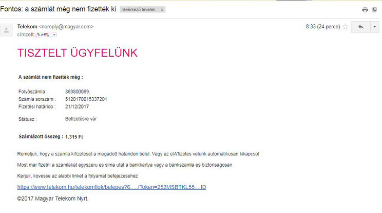 Ilyen e-mailt kaptam én is és több kollegám is /Fotó: Virág Dániel