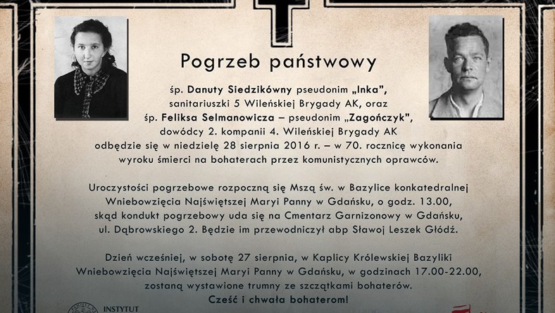 Pogrzeb Inki 70 lat po mordzie - Gdańsk niedziela godz.14:30