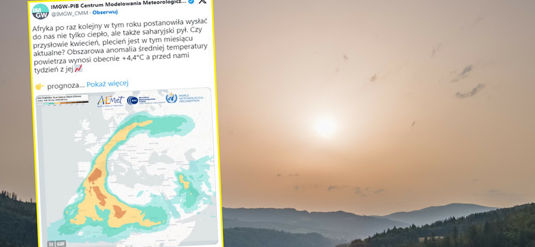 Pył saharyjski jest nad Polską i będzie się rozprzestrzeniał. IMGW pokazał animację