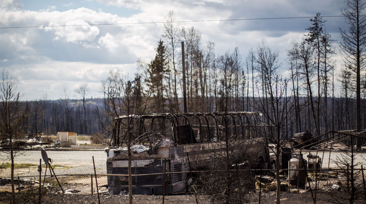 Kiégett járművek egy parkolóban, Fort McMurray-ben /Fotó: AFP