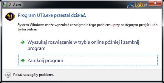 Na koniec błąd Unreal Tournament 3, który kończył naszą rozgrywkę przy próbie przejścia przez teleport