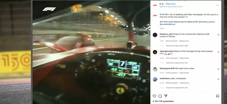 To widzi kierowca F1 w czasie jazdy. Nowa kamera w kasku