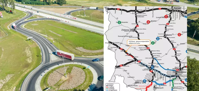 "Najdłuższe schody Europy" znikają. Kierowcy zyskali kolejny fragment autostrady A18 [MAPA]