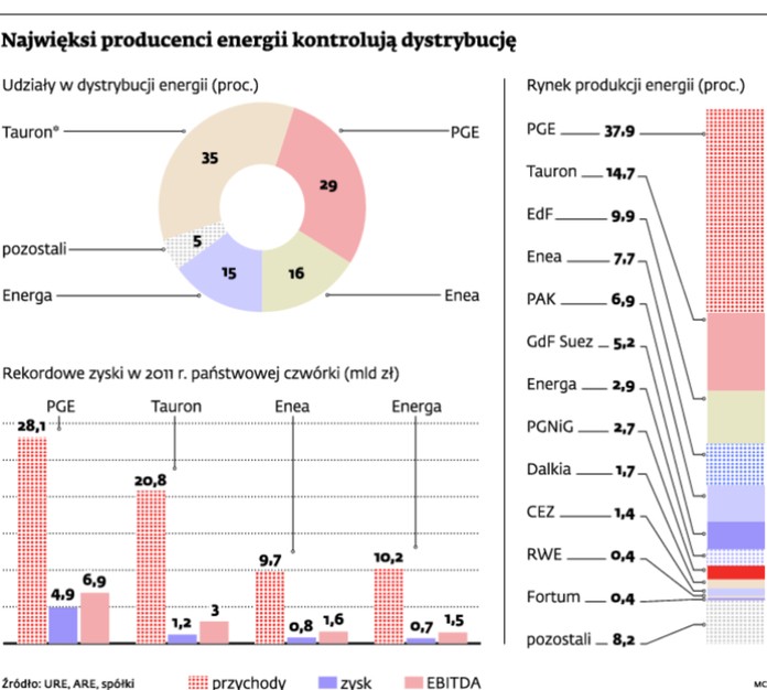 Najwięksi producenci energii kontrolują dystrybucję