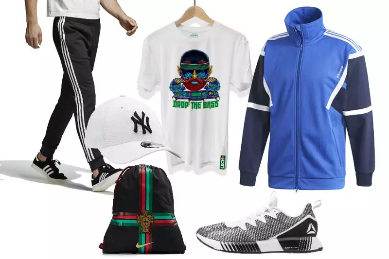 Spodnie i bluza adidas, czapka New Era, koszulka Lech Premium, plecak Nike, buty Reebok