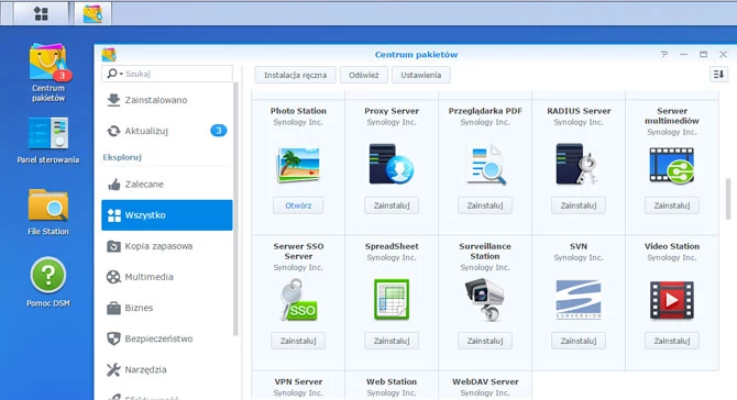Aby wykorzystać dysk sieciowy Synology jako serwer DLNA, musimy zainstalować odpowiednią aplikację.