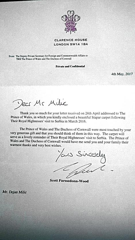 Pismo koje je iz Čarlsovog kabineta stiglo u Stapar