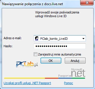 Okno logowania do usługi Windows Live