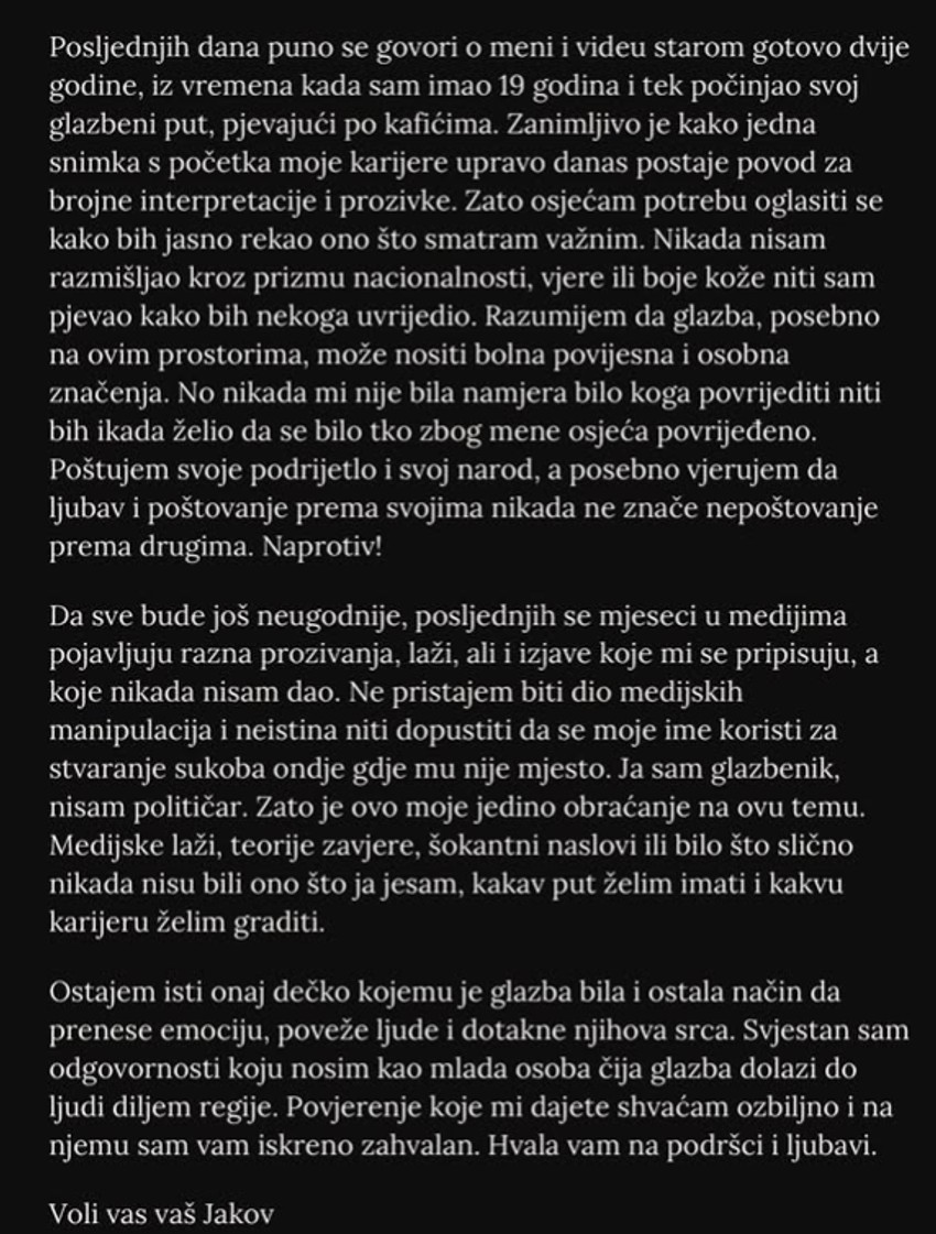 Objava Jakova Jozinovića