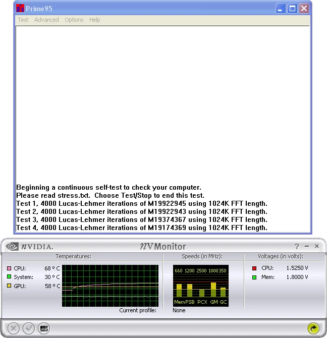 Podczas podkręcania należy uważać na to, by nie przegrzać procesora. Przy taktowaniu 4,2 GHz temperatura naszego Pentium 4 Extreme Edition nie przekraczała 50 stopni w spoczynku. Wystarczyło jednak uruchomić "Torture Test" w programie Prime95, by temperatura w ciągu kilku minut wzrosła do 68 stopni!