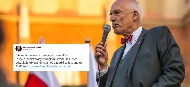 Strona Janusza Korwin-Mikkego skasowana z Facebooka. "Faszyści & Bolszewicy usunęli mi stronę"