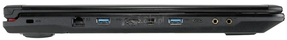 Lewa strona: zamek Kensington, RJ-45, USB 3.0, HDMI, mini-DisplayPort, USB 3.0, USB 3.1, audio