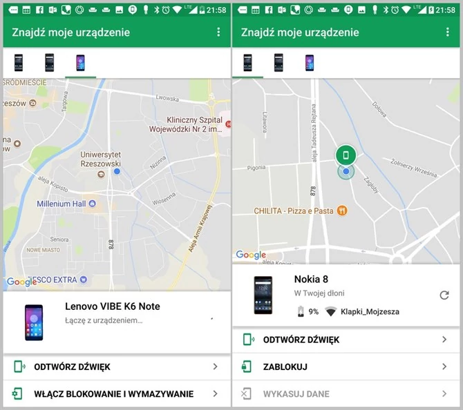 Find My Device od Google pozwala na wszystkie podstawowe funkcje odnoszące się do zgubionych lub skradzionych urządzeń. To zdecydowanie najbardziej uniwersalna aplikacja dla systemu Android.