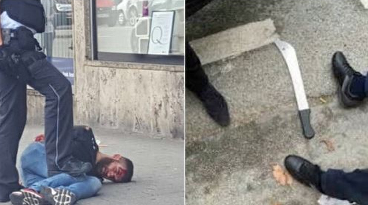 A támadó bal oldalon és a fegyver, amivel megölt egy embert /Fotó: Twitter