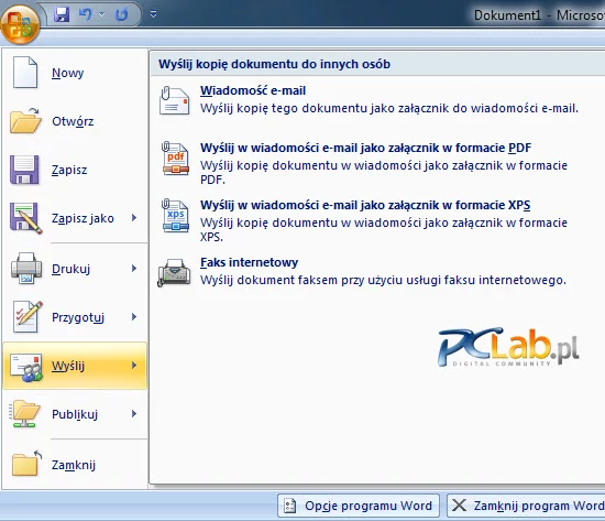 MS Word 2007 – opcje publikowania dokumentu