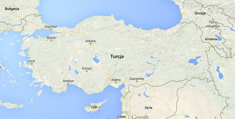 Współczesna mapa Turcji. Google Maps.