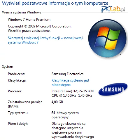 Producent zainstalował na dysku system operacyjny Windows 7 Home Premium w wersji 64-bitowej. Pamięć operacyjna liczy 4 GB – to optymalna pojemność.