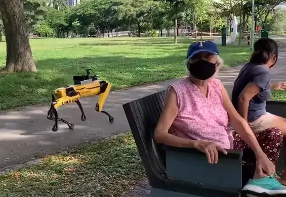 W Singapurze psy-roboty pilnują, by ludzie w parku zachowywali dystans