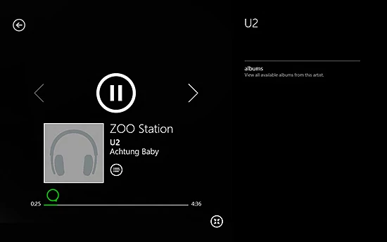 Wygląd odtwarzacza muzyki to skrzyżowanie Windows Phone 7 i Zune