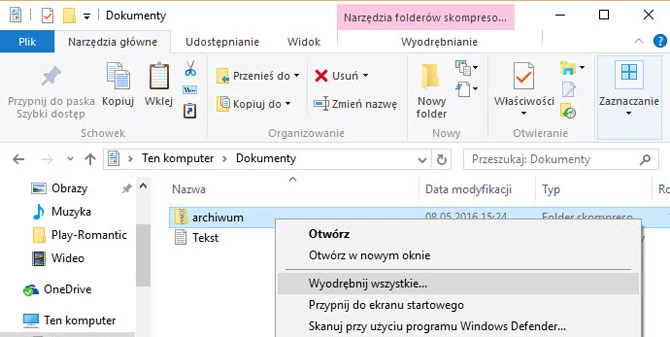 Wbudowana w system funkcja obsługi skompresowanych archiwów działa zasadniczo dobrze. W Windows 10, aby skompresować lub rozpakować skompresowane pliki, należy posłużyć się poleceniami z menu kontekstowego.