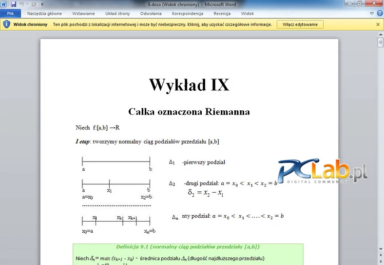 MS Word 2010 – widok chroniony (kliknij, aby powiększyć)