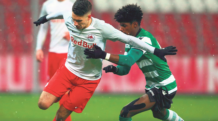 Szoboszlai (balra) egy gólt lőtt és három gólpasszt adott a Sporting fiataljai ellen /Fo­tó: redbullsalzburg