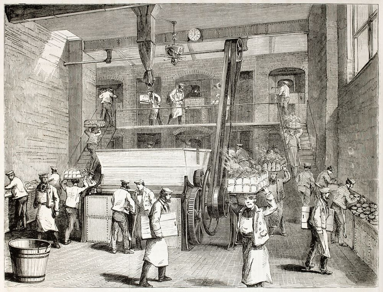 Robotnicy w fabryce, ilustracja opublikowana w Journal Universel w 1863 r.