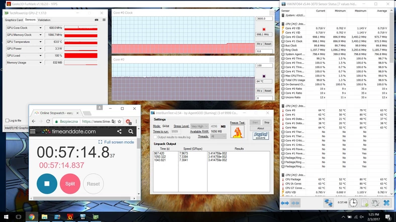 Taktowanie CPU i GPU po godzinie obciążenia – 973 MHz i 600 MHz