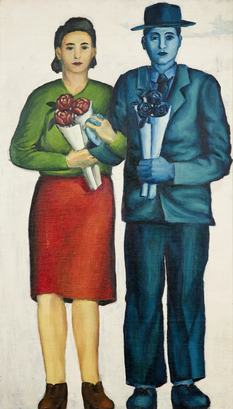 Ślubna fotografia, (Młoda para z bukietem), 1949, olej, płótno, 119×69 cm, Starak Collection