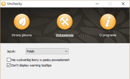 Zaletą Unchecky jest skuteczność i praca w tle, możemy jednak włączyć powiadomienia informujące o uaktywnianych blokadach w ustawieniach programu, usuwając zaznaczenie z pola wyboru Don't display warning tooltips.