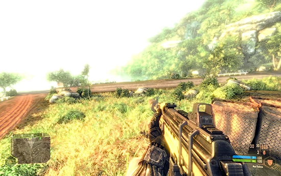 Crysis: Warhead w trybie DirectX 9 również był sporym problemem dla Hydry. Tym razem widać wyraźnie „przepalone” fragmenty obrazu. W trybie DirectX 10 było jeszcze gorzej (o ile w ogóle gra się włączyła)