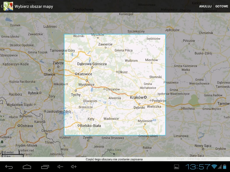 Nawigacja Google teoretycznie pozwala pobrać do pamięci kawałki map, ale mają one bardzo ograniczony rozmiar