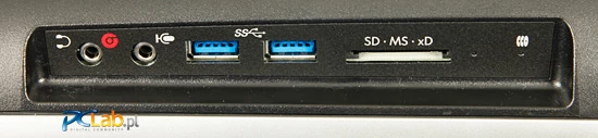 Lewy bok: gniazda słuchawkowe i mikrofonowe, dwa porty USB 3.0 oraz czytnik kart pamięci
