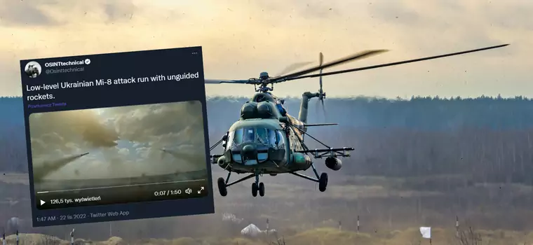 Nagranie z ukraińskiego śmigłowca Mi-8. Widać ostrzał z rakiet i lot tuż nad ziemią