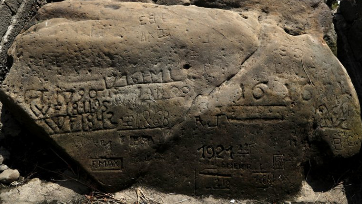 Tegoroczna letnia susza w Europie Środkowej sprawiła, że nad rzeką Łabą w Czechach można ponownie zobaczyć głazy z historycznymi inskrypcjami zwane "kamieniami głodowymi".