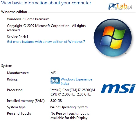 Producent zainstalował na dysku system operacyjny Windows 7 Home Premium w wersji 64-bitowej. Pamięć operacyjna to aż 8 GB – w sam raz dla wymagających gier