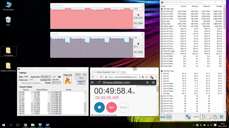 Taktowanie CPU po 50 minutach obciążenia – 2891 MHz