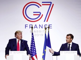 Prezydenci Donald Trump i Emmanuel Macron podczas szczytu G7. Biarritz, 26 sierpnia 2019 r.
