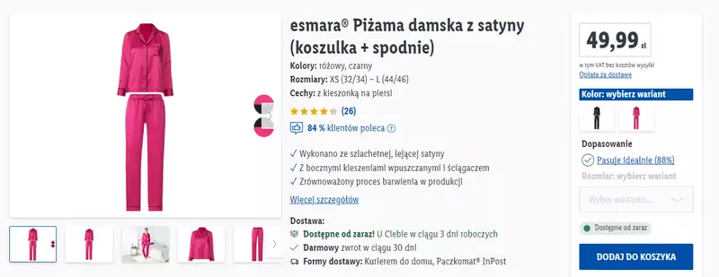 Lidl piżama satynowa