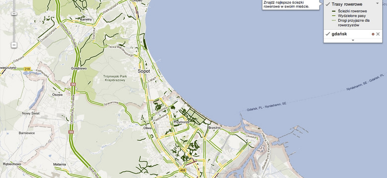 Ścieżki rowerowe w Polsce na Mapach Google
