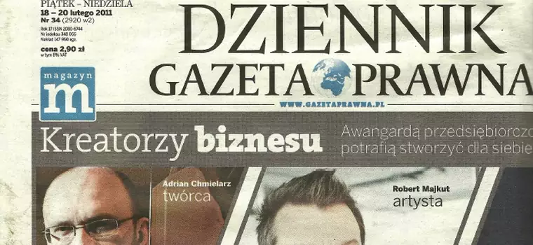 Adrian Chmielarz na pierwszej stronie "Dziennika Gazety Prawnej"