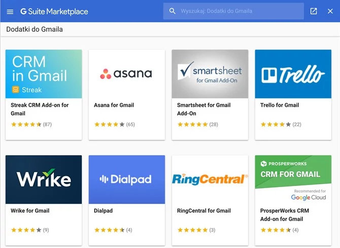 Dodatki dla poczty Gmail w G Suite Marketplace