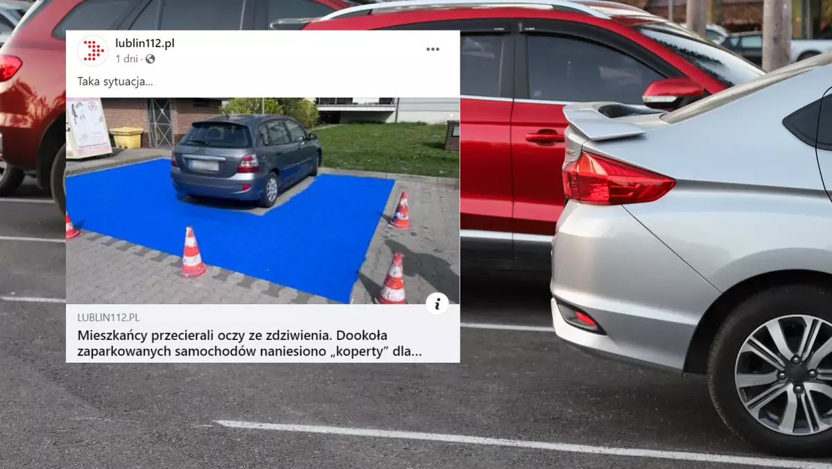 Namalowali miejsca parkingowe przy zaparkowanych samochodach (fot. screen: facebook.com/@lublin112)